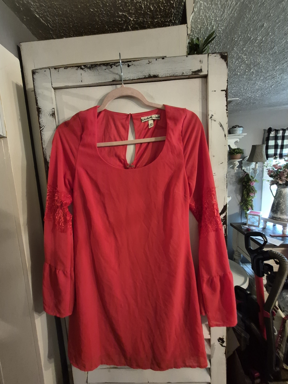 Accidentally In Love Coral-Red Blouse with Scoop Neck